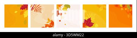 Sfondo autunnale. Fiori del Ringraziamento, modello di post autunnale per i social media o cornice di bellezza arancione astratta. Set decorativo botanico. Scheda con spazio di copia per il testo. Banner vettoriale, concetto isolato Illustrazione Vettoriale