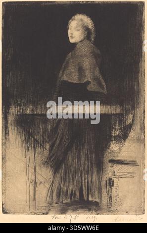 Un dipinto del 1889 di Albert Besnard raffigurante una donna che indossa un mantello, che mostra la sua postura, i suoi vestiti, i suoi tendaggi e la sua espressione facciale, caratteristica della pittura accademica francese della fine del XIX secolo. Foto Stock