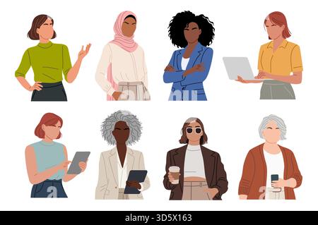 Diversi personaggi delle donne d'affari, set di grafica vettoriale Illustrazione Vettoriale