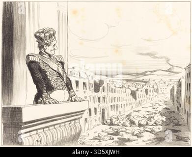 Una litografia di Honoré Daumier del 1851 intitolata "A Naples - le meilleur des rois (1° piatto)", raffigurante figure a Napoli legate alla gerarchia reale o sociale. L'opera riflette la vita europea della metà del XIX secolo e lo stile satirico o osservativo di Daumier. Foto Stock