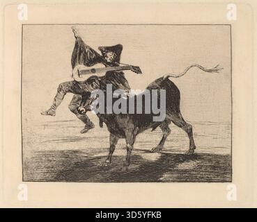 Questo lavoro di Francisco de Goya, probabilmente creato intorno al 1804, intitolato "Dios se lo pague a usted", raffigura una figura seduta che riceve un gesto di gratitudine, reso nello stile espressivo di Goya con attenzione all'espressione e alla composizione umana. Foto Stock