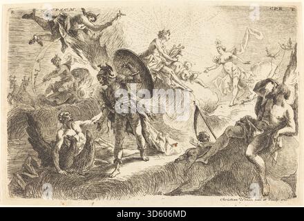 Illustrazione "i sette pianeti" di Thomas Christian Winck, 1770. Mostra i pianeti classici del sistema solare conosciuti nel XVIII secolo, con rappresentazione simbolica e disposizione astronomica. Foto Stock