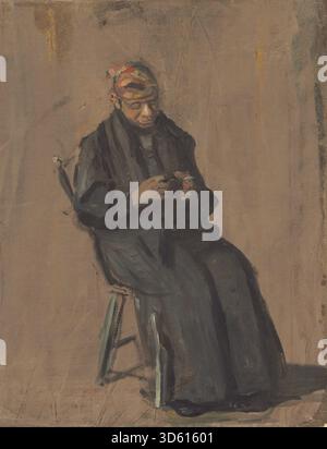 Intorno al 1908 dipinto di Thomas Eakins raffigurante un chaperone, che mostra caratteristiche facciali dettagliate, postura, abbigliamento, mani ed elementi compositivi realistici in un ambiente domestico o sociale. Foto Stock