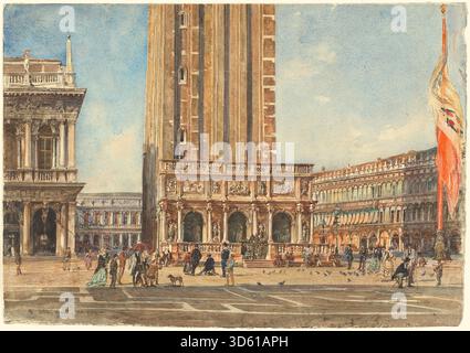 Dipinto raffigurante Piazza San Marco a Venezia di Rudolf von Alt, 1874, che mostra la piazza aperta, gli edifici circostanti, i dettagli architettonici, e attività nello spazio pubblico. Foto Stock