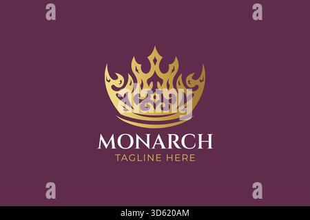Logo Monarch a corona a punta astratta con motivo antico ornato Illustrazione Vettoriale