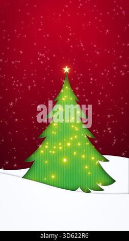 Incandescente ritaglio dell'albero di Natale con la neve che cade - sfondo scintillante delle feste Foto Stock