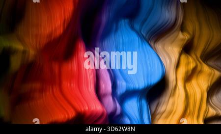 Onde astratte colorate che fluiscono in tonalità vibranti creano un effetto visivo ipnotico in un'opera d'arte digitale Foto Stock