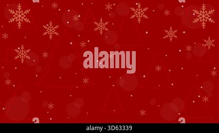 Decorazioni ornamentali sull'albero di Natale e scintillanti fiocchi di neve che cadono su sfondo rosso Illustrazione Vettoriale