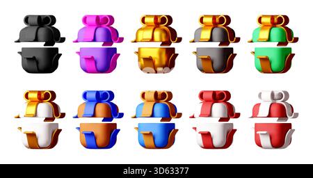 Set di colorate scatole 3d con fiocchi regalo Illustrazione Vettoriale