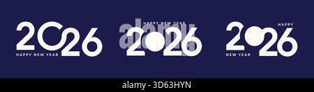 Set di numeri per felice anno nuovo 2026, collezione di logo 2026 su sfondo blu, modello di design per biglietti d'auguri, poster vettoriale 2026 Illustrazione Vettoriale