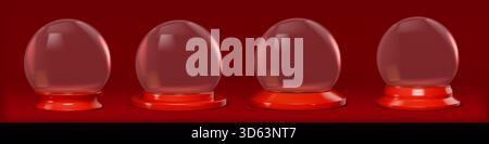 Globo di neve. Palla di cristallo di Natale, palla di neve di vetro vuota o bolla regalo 3d con podio rotondo. Cristallo trasparente minimale. Festeggiamenti natalizi. Set di souvenir natalizi isolati e realistici Illustrazione Vettoriale