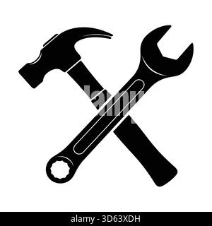 Martello e chiave incrociati Vector Illustrazione Vettoriale