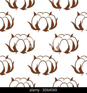 Motivo senza cuciture con bolli di cotone su sfondo bianco in stile line art. Perfetto per avvolgere carta, tessuto e biancheria da letto. Illustrazione Vettoriale