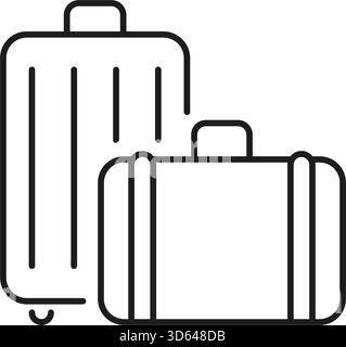 Icona linea set bagagli. Simbolo di contorno dell'imballaggio per viaggi e vacanze. Valigia e borsa per viaggi e viaggi di lavoro. Tratto modificabile. Vettore isolato Illustrazione Vettoriale