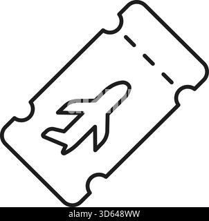 Icona Airplane Ticket Line. Simbolo di contorno di viaggio aereo, prenotazione di voli e biglietti aerei. Concetto di viaggio e turismo. Tratto modificabile. Isolato Illustrazione Vettoriale