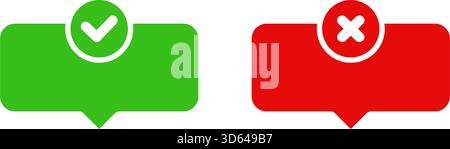 Icone con segno di spunta verde e simbolo della croce rossa. Simboli di silhouette decisionali di approvazione e rifiuto. Indicatori di comunicazione e feedback Illustrazione Vettoriale