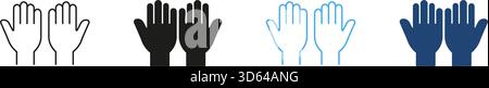 Linea di gesti con mani rialzate e set di icone continue. Celebration, Applausi e Contract Outline e silhouette Symbol Collection. Comunicazione e. Illustrazione Vettoriale