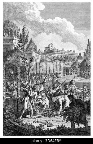 Illustrazione della Festa dei Tabernacoli che commemora il viaggio degli Israeliti nel deserto dei 40 anni dall'Antico XVIII secolo il Genui Foto Stock