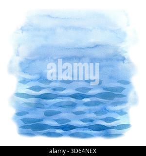 Struttura dell'acqua blu acquerello con onde morbide e sfumature delicate. Tranquillo sfondo astratto, ideale per temi oceanici, design spa, minimalista Foto Stock