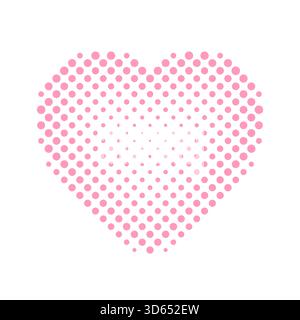 Forma del cuore. Cuori che svaniscono nel tempo. Silhouette a cuore sbiadita di colore rosa isolata su sfondo bianco. Moderno punto a mezzitoni sfumati. Sbiadisce l'elemento per la progettazione Illustrazione Vettoriale