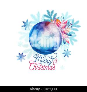 Biglietto di Natale con pallina ad acquerello. Non ai, illustrazioni vettoriali Illustrazione Vettoriale