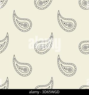 Disegni in bianco e nero elaborati a mano con motivo Paisley senza cuciture su sfondo luminoso Illustrazione Vettoriale