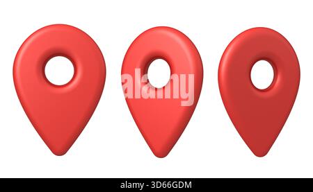 Puntatore di posizione del perno rosso della mappa isolato su rendering 3D su sfondo bianco Foto Stock
