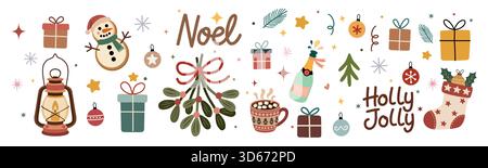 Immagine vettoriale delle festività del set di icone natalizie Illustrazione Vettoriale