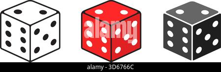 Cubo di dadi di gioco rosso e nero icone colorate illustrazione vettoriale Illustrazione Vettoriale