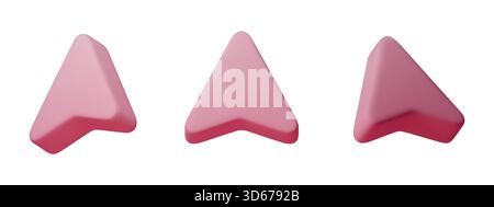 Set di icone delle frecce 3D, icone delle frecce 3D lucide in rosa tenue. Forme arrotondate uniformi per navigazione, elementi dell'interfaccia utente, avanzamento, direzione, crescita aziendale e. Illustrazione Vettoriale
