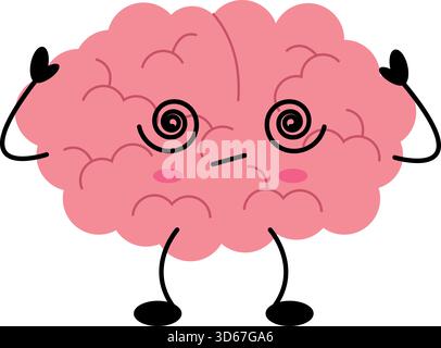 Carino, confuso, Brain kawaii, illustrazione del personaggio dei cartoni animati Illustrazione Vettoriale