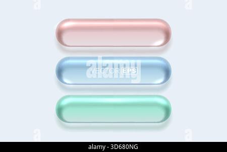 Moderni pulsanti arrotondati 3D lucidi in vivaci colori pastello. Pulire gli elementi dell'interfaccia utente. Illustrazione vettoriale Illustrazione Vettoriale