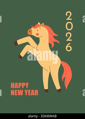Cinese felice anno nuovo del cavallo 2026 cartolina vettoriale illustrazione. Illustrazione Vettoriale