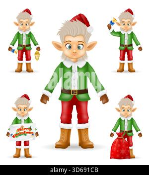 personaggio dell'elfo natalizio cartoni animati stock di babbo natale, illustrazione vettoriale di aiuto isolata su sfondo bianco Illustrazione Vettoriale