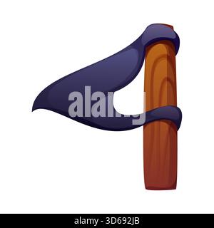 Carattere dei pirati dei cartoni animati, bandiera dei corsari dei Caraibi per il carattere tipografico, tipo vettoriale. Nave pirata bandiera nera o bandiera corsara a forma di numero 4 per il carattere caraibico e la tipografia marina Illustrazione Vettoriale