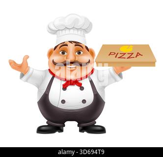 chef che prepara piatti e cibo in cucina illustrazione vettoriale isolata su sfondo bianco Foto Stock