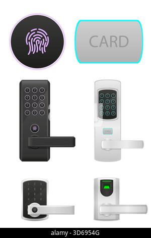 serratura elettronica dello sportello con manopola della maniglia e illustrazione del vettore cartoni animati della trasmissione elettrica isolata su sfondo bianco Illustrazione Vettoriale