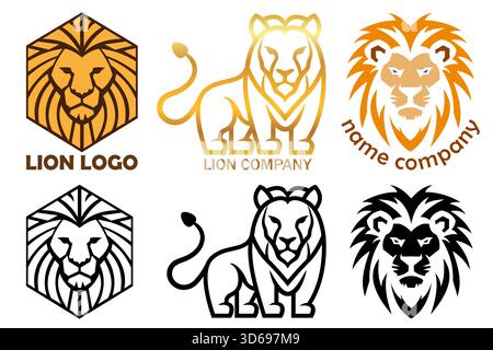 logo lion creativo e originale per la tua azienda o azienda logo cartoni animati colore stock e illustrazione vettoriale in bianco e nero isolato su bianco ba Illustrazione Vettoriale