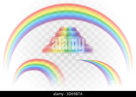 illustrazione vettoriale di cartoni animati arcobaleno multicolore realistica isolata su sfondo trasparente Illustrazione Vettoriale