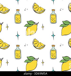 Schema divertente con limoni freschi e bevande Illustrazione Vettoriale