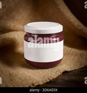 Mockup di marmellata su tessuto rustico Foto Stock