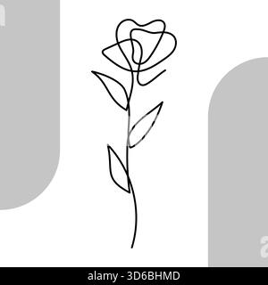 Una linea continua Art Flower Blossom disegnata a mano. Illustrazione vettoriale. Illustrazione Vettoriale