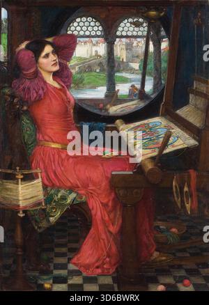 "Sono mezzo stufo di Ombre, disse la Signora di Shalott (1916). John William Waterhouse (inglese, 1849 - 1917). "The Lady of Shalott" è una ballata lirica del poeta inglese del XIX secolo Alfred Tennyson e una delle sue opere più note. Ispirato al testo in prosa italiano del XIII secolo donna di Scalotta, il poema racconta la tragica storia di Elaine di Astolat, giovane nobildonna incastrata in una torre lungo il fiume da Camelot. ' Foto Stock
