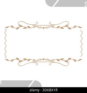 Elegante cornice rettangolare o bordo orizzontale in oro decorato con motivi botanici Illustrazione Vettoriale