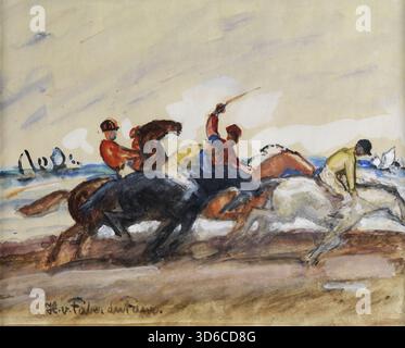 "Fantini a una gara sulla spiaggia / Jockeys bei einem Rennen am Strand. Hans von Faber du Faur (1863-1940, tedesco)» Foto Stock