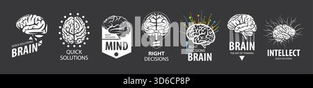 Una serie di loghi vettoriali con un cervello disegnato a mano Illustrazione Vettoriale