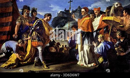 La riunione tra rachide re dei Longobardi e il Papa Zaccaria durante l'Assedio di Perugia 1701 - 1705 Francesco Solimena 1657-1747, 17-18Secolo, Italia, italiano. Foto Stock