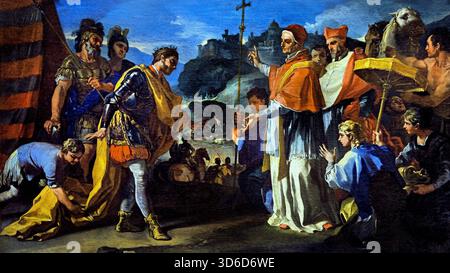 La riunione tra rachide re dei Longobardi e il Papa Zaccaria durante l'Assedio di Perugia 1701 - 1705 Francesco Solimena 1657-1747, 17-18Secolo, Italia, italiano. Foto Stock