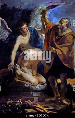 Il Sacrificio di Isacco 1625 - 1626 da Jacob JORDAENS 1593 - 1678 Belgio Begian ( Dio chiede Abramo al sacrificio di suo figlio Isacco sul Moriah. Abramo inizia a conformarsi, quando un messaggero di Dio interrompe lui. Abramo poi vede una ram e sacrifici che essa invece. ) Foto Stock
