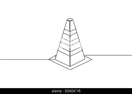 Disegno a linea continua del cono di traffico e stile minimalista isolano l'icona del vettore del contorno Illustrazione Vettoriale